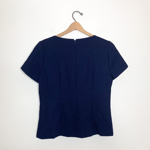 J. Crew Factory Navy Blue Embellished Jewel Wool Knit Short Sleeve Blouse 10 - Picture 8 of 9